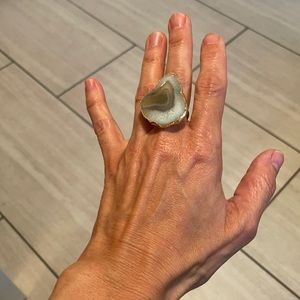 Genuine agate slice ring with gold vermeil